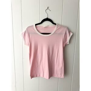 Vintage Scalloped Pink T Shirt Women's Medium